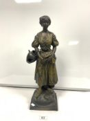 A 19TH-CENTURY FRENCH SPELTER FIGURE OF A MAIDEN - ENTITLED 'LA CRUCHE CASEE' SIGNED (D'APRES