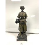 A 19TH-CENTURY FRENCH SPELTER FIGURE OF A MAIDEN - ENTITLED 'LA CRUCHE CASEE' SIGNED (D'APRES