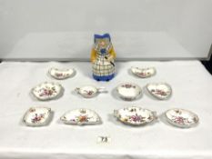 ROYAL CROWN DERBY SMALL PORCELAIN DISHES, AND OLD LADY JUG