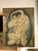 INGRAM, UNFRAMED OIL ON CANVAS - STUDY OF TWO NUDE FIGURES, SIGNED AND DATED 1970, 51 X 41CMS