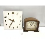 ART DECO MAHOGANY MANTLE CLOCK WITH CHROME AND EBONY DETAILING, AND A HOMEMADE CLOCK WITH A TEMCO