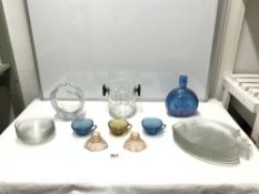ORREFORS GLASS WINE COOLER, A J. F KENNEDY COMMEMORATIVE GLASS BOTTLE FLASK, GLASS FISH PLATES ETC