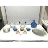 ORREFORS GLASS WINE COOLER, A J. F KENNEDY COMMEMORATIVE GLASS BOTTLE FLASK, GLASS FISH PLATES ETC