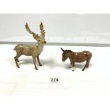BESWICK MODEL OF A STAG, 20CMS AND A BESWICK DONKEY