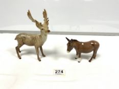 BESWICK MODEL OF A STAG, 20CMS AND A BESWICK DONKEY