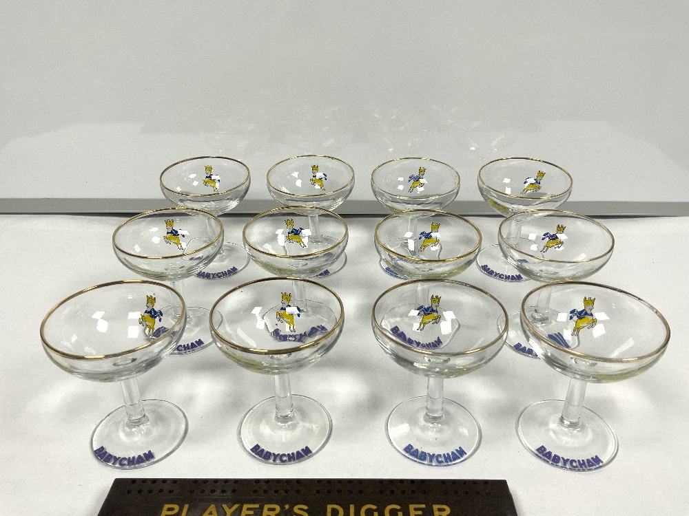 BABAYCHAM SET OF TWELVE GLASSES AND THREE VINTAGE BAKELITE CRIBB BOARDS ADVERTISING TOBACCO - Image 2 of 3