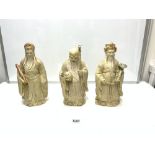 THREE CHINESE RESIN FIGURES OF GODS, 30CMS