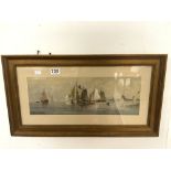 THOMAS BUSH HARDY (1842-1897) - SAILING BOATS 'OFF THE NORFOLK COAST' - SIGNED, 47 X 16CMS