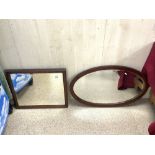 OVAL MAHOGANY FRAMED WALL MIRROR AND A DRESSING TABLE MIRROR