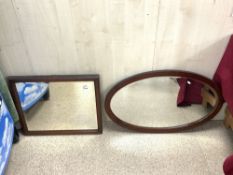 OVAL MAHOGANY FRAMED WALL MIRROR AND A DRESSING TABLE MIRROR