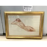 A SEPIA STUDY OF A RECLINING NUDE, SIGNED N J FORREST, 74 X 49CMS