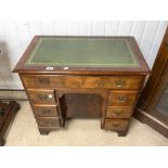 GEORGIAN STYLE MAHOGANY KNEEHOLE DESK, WITH SEVEN DRAWERS AND CUPBOARD ON BRACKET FEET AND TODED