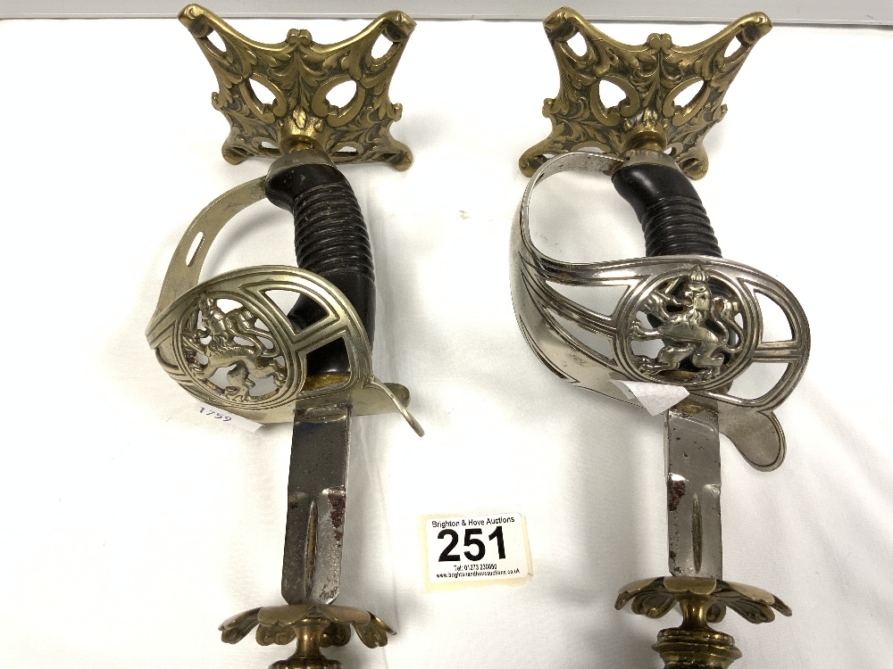 A PAIR OF SWORD GRIP AND GUARD CONVERTED TO CANDLESTICKS, 28CMS - Image 4 of 4