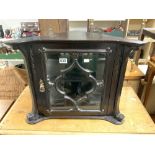 LATE VICTORIAN GLAZED EBONISED HANGING CORNER CABINET, 60 X 49CMS