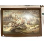 T. SLOWSKY - OIL ON CANVAS OF FRENCH SAILING BOAT IN ROUGH SEA'S RESCUE, 90 X 60CMS