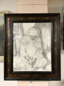 A PENCIL DRAWING OF A SEATED ARAB COUNTING MONEY, SIGNED B. HAYWARD, 39 X 49CMS