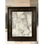 A PENCIL DRAWING OF A SEATED ARAB COUNTING MONEY, SIGNED B. HAYWARD, 39 X 49CMS