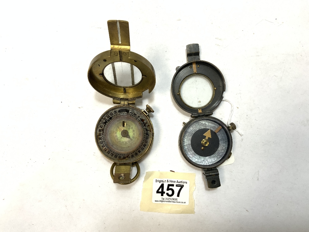 FIRST WORLD WAR MILITARY COMPASS, AND A SECOND WORLD WAR COMPASS, 1940 MK 111 MADE BY T. G. C &