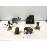 THREE EGYPTIAN STYLE BUSTS AND THREE ELEPHANT FIGURES
