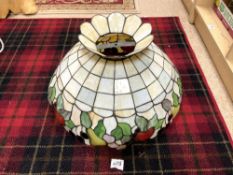 A TIFFANY STYLE LEADED LIGHT LAMP SHADE WITH FRUIT DETAILING (56CMS DIAMETER), 46 X Z51CMS