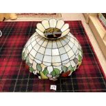 A TIFFANY STYLE LEADED LIGHT LAMP SHADE WITH FRUIT DETAILING (56CMS DIAMETER), 46 X Z51CMS
