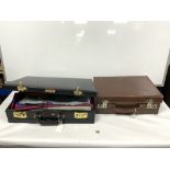MASONIC REGALIA IN BOX, INCLUDES GOWN MEDALS, ETC AND A SMALL BROWN CASE