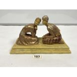 ART DECO STYLE RESIN GROUP OF TWO KNEELING LADIES, 30 X 18CMS