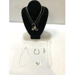 FOUR HALLMARKED SILVER NECKLACES WITH PENDANTS, ALSO SOME SCRAP SILVER CHAINS