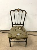 VICTORIAN EBONISED AND DECORATED SALON CHAIR WITH NEEDLEPOINT TAPESTRY SEAT