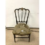 VICTORIAN EBONISED AND DECORATED SALON CHAIR WITH NEEDLEPOINT TAPESTRY SEAT