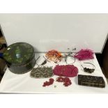 FLORAL PAINTED STUDDED HAT BOX WITH HATS AND EVENING CLUTCH BAGS