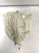 ITALIAN WHITE CERAMIC ACANTHUS LEAF DESIGN WALL POCKET, 36CMS