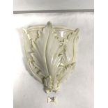 ITALIAN WHITE CERAMIC ACANTHUS LEAF DESIGN WALL POCKET, 36CMS