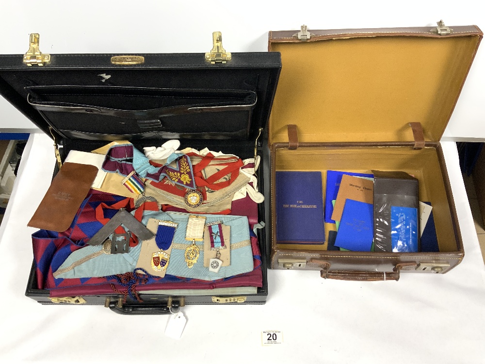 MASONIC REGALIA IN BOX, INCLUDES GOWN MEDALS, ETC AND A SMALL BROWN CASE - Image 3 of 4
