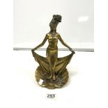 HEAVY CHINESE POLISHED BRONZE FIGURE OF A NUDE GODDESS, 29CMS