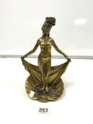 HEAVY CHINESE POLISHED BRONZE FIGURE OF A NUDE GODDESS, 29CMS