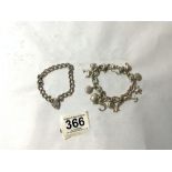 TWO HALLMARKED SILVER BRACELETS ONE WITH CHARMS 49 GRAMS