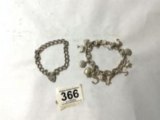 TWO HALLMARKED SILVER BRACELETS ONE WITH CHARMS 49 GRAMS
