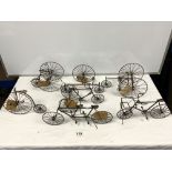 SEVEN METAL WIRE MODELS OF VINTAGE BICYCLES - PENNY FARTHING, RACING TRICYCLE, AND TANDEM WITH