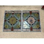 PAIR OF COLOURED LEADED LIGHT WINDOWS, WITH CIRCULAR CENTRAL PANEL WITH BIRD DETAILING 1 AF, 48 X