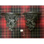 PAIR OF EBONISED BLACK FORREST CARVED WALL BRACKETS