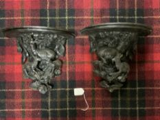 PAIR OF EBONISED BLACK FORREST CARVED WALL BRACKETS