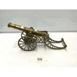 A BRASS CANNON ON CARRIAGE