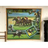 LARGE OIL ON CANVAS OF HORSE RACING SCENES (SIGNED ON BACK -MARTIN SMITH), 117 X 107CMS