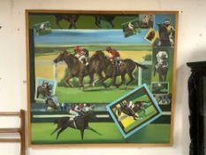 LARGE OIL ON CANVAS OF HORSE RACING SCENES (SIGNED ON BACK -MARTIN SMITH), 117 X 107CMS