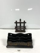 DECORATED LETTER RACK AND A STAINED PINE LETTER RACK