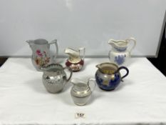 DOULTON BURSLEM JUG, A VICTORIAN SILVER RESIST JUG, AND FOUR OTHER JUGS