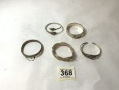 HALLMARKED SILVER/WHITE METAL BRACELETS 5 IN TOTAL, 93 GRAMS