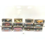 TWELVE DINKY MATCHBOX TOY CARS IN BOXES - 1955 BENTLEY R CONTINENTAL AND 1951 VOLKSWAGON ETC