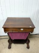 WILLIAM IV MAHOGANY SEWING TABLE ON TURNED END SUPPORTS, WITH SINGLE DRAWER, 56 X 43 X 72CMS